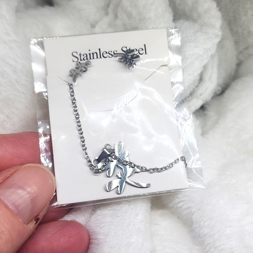 Stainless Steel Dragonfly necklace & earrin🦟🐲